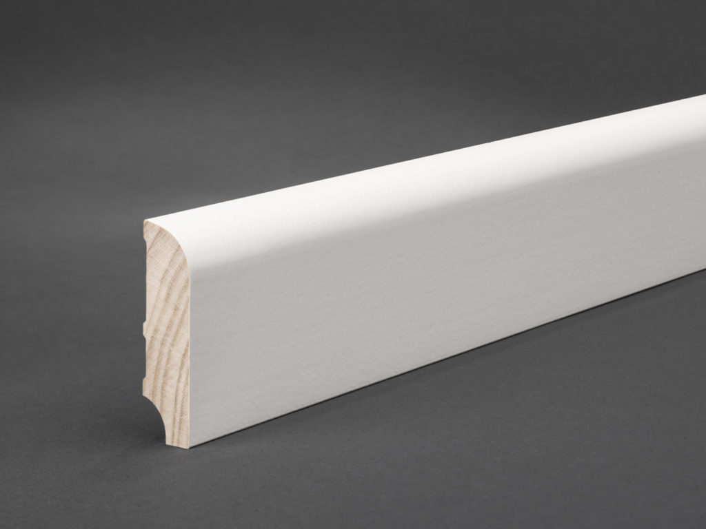 Sockelleiste Oberkante abgerundet, 16 x 60 mm, weiß lackiert, Massivholz