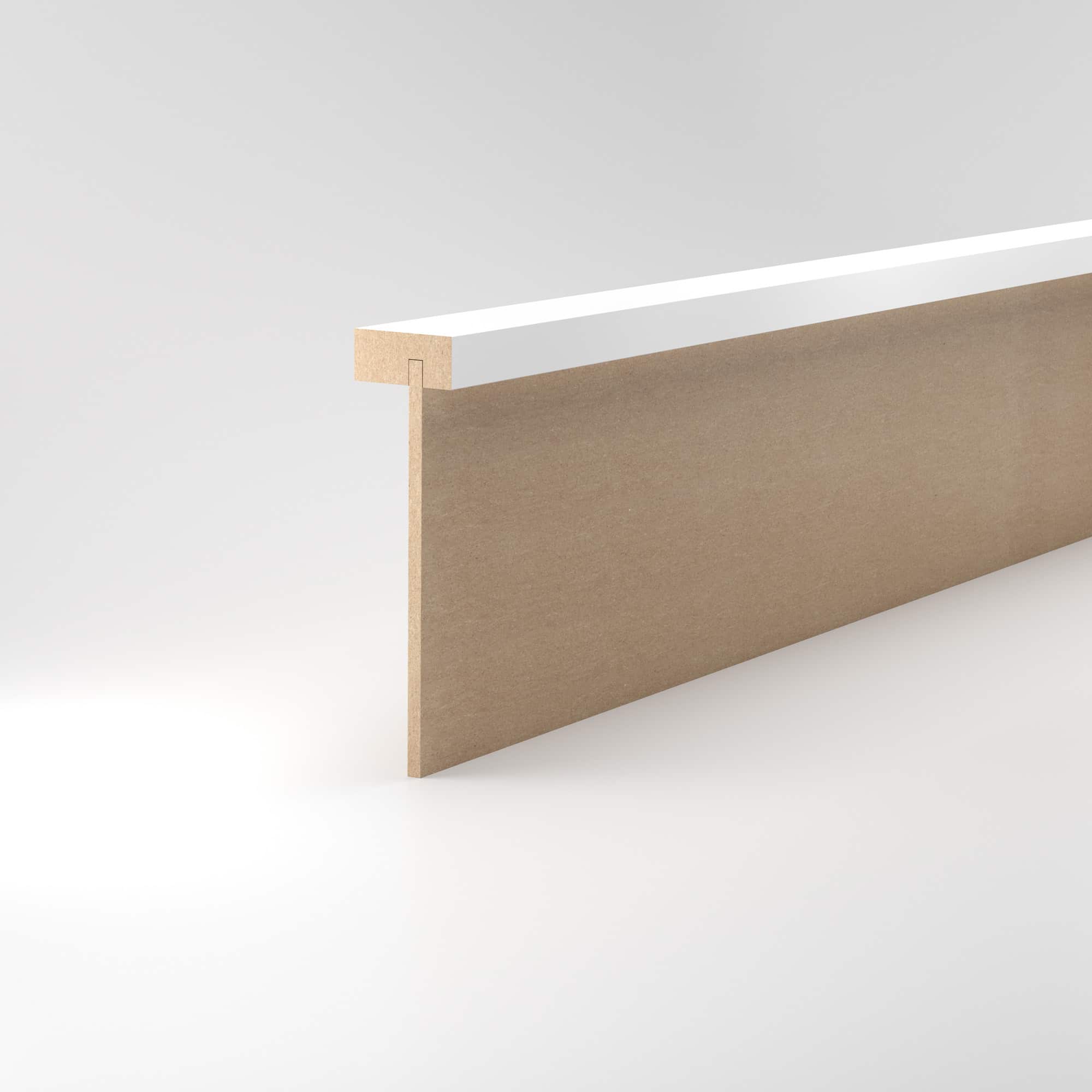 Abdeckleiste Fliesensockel MDF Oberkante gerade 22x86x2500 mm, in weiß ummantelt Abdeckleiste Fliesensockel MDF Oberkante gerade 22x86x2500 mm, in weiß ummantelt