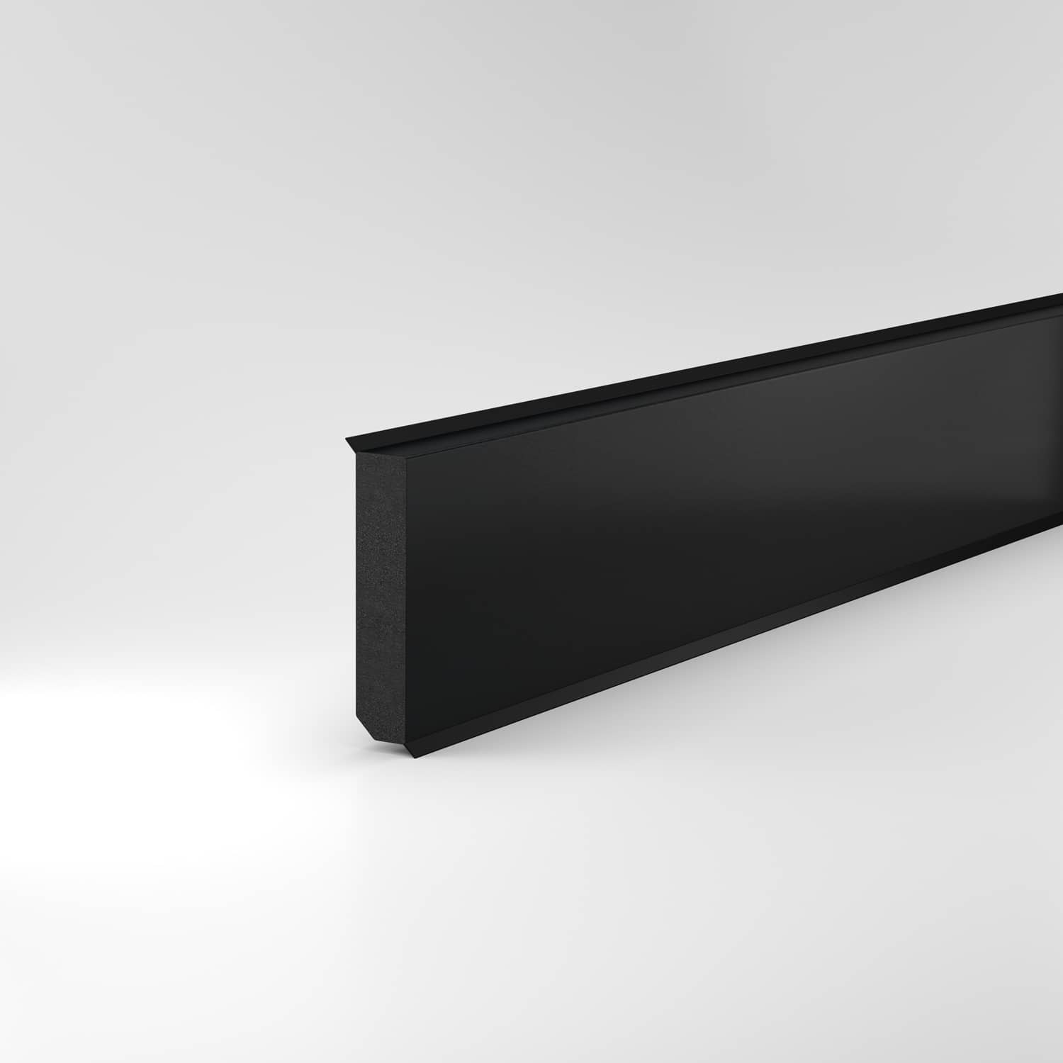 Sockelleiste Oberkante gerade feuchtehemmend 12x60x2500 mm, in MDF, Optik Schwarz, mit Dichtlippe Sockelleiste Oberkante gerade feuchtehemmend 12x60x2500 mm, in MDF, Optik Schwarz, mit Dichtlippe