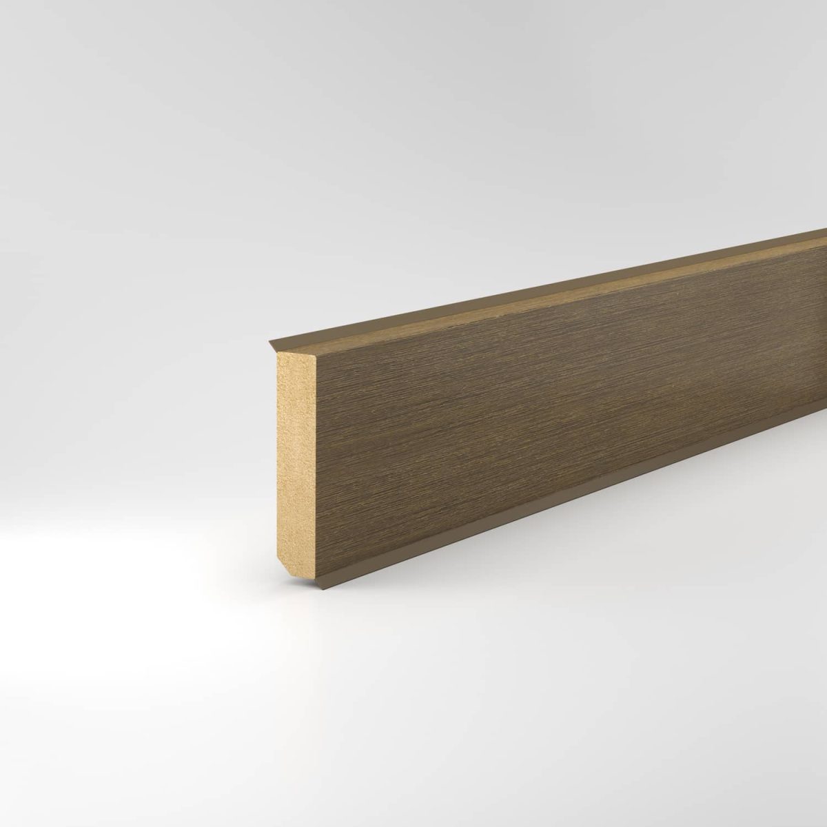 Sockelleiste Oberkante gerade feuchtehemmend 12x60x2500 mm, in MDF, Optik Bronze, mit Dichtlippe