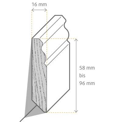 Sockelleiste, Berliner Profil 16x96x2400 mm, weiß lackiert, Massivholz
