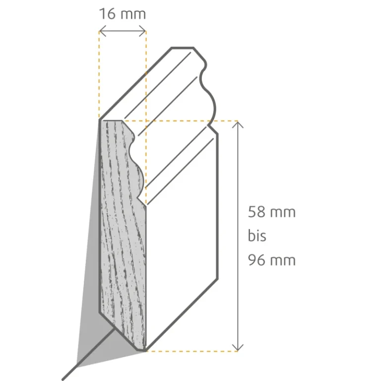 Sockelleiste, Berliner Profil 16x96x2400 mm, weiß lackiert, Massivholz